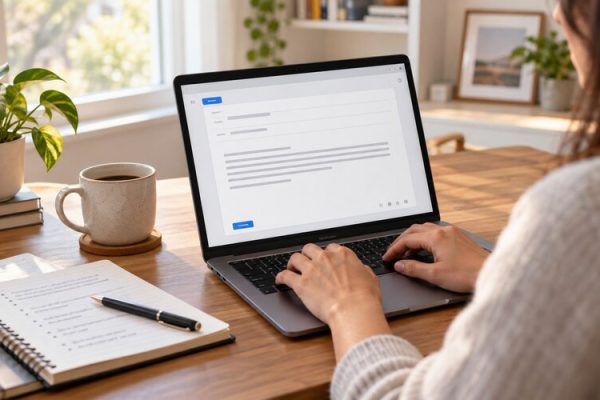 Mülakat sonrası teşekkür e-postası yazılan çalışma masası