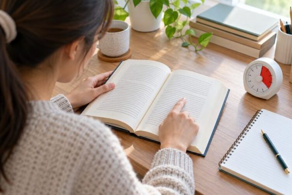 Anlamayı koruyarak hızlı okuma çalışması yapan öğrenci