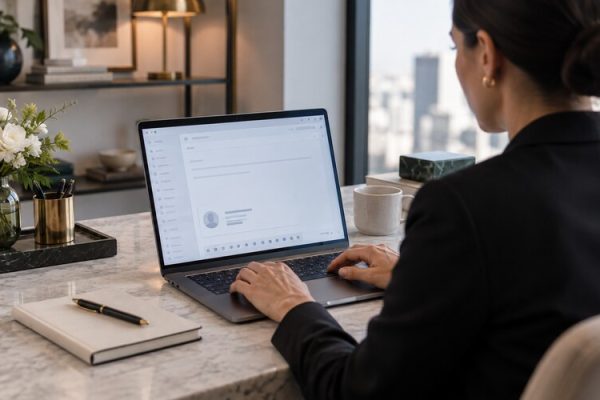 Profesyonel e-posta imzası hazırlanan çalışma masası