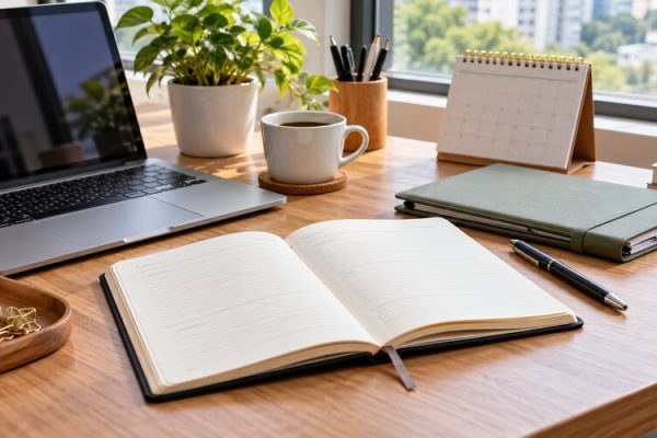 Staj günlüğü hazırlamak için düzenlenmiş çalışma masası