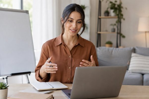 Sunum provası yapan genç profesyonel